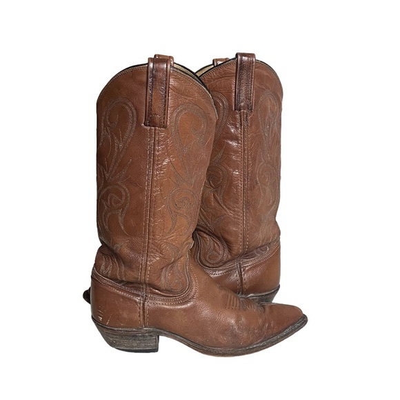 DAN POST Womens Cowboy Boots Tobacco Brown Pointed Toe Size 7.5 M - Picture 1 of 11